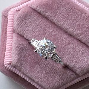 Diamond Like Solitaire Round Cut Ring with Baguette Accents Ring